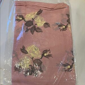 Floral Pink Sheer wrap with Yellow Roses 100% viscose 26x72 oversized scarf